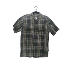 Patagonia Men's Medium Short Sleeve Plaid Button Down Shirt Grey Yellow Green